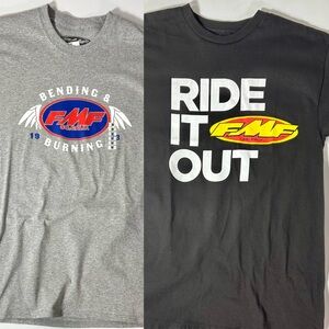 2 FMF Racing Medium Shirts, Bending & Burning, Ride It Out, Black/Grey NWT